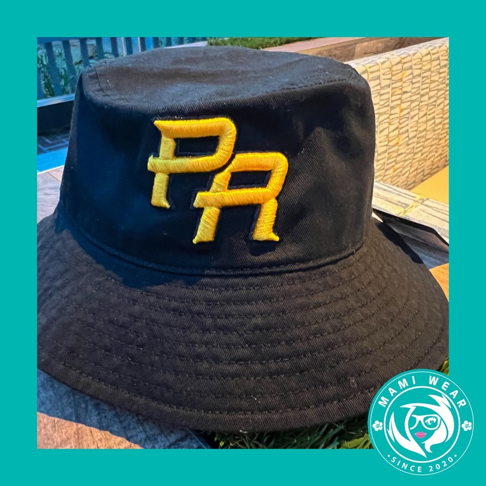 Puerto Rico PR Team Logo Bucket Hat Black with logo in yellow